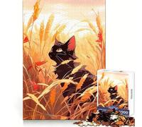 Puzzle de 1000 pièces représentant Un Chat Noir Assis dans Un Champ de blé (38x26cm) pour Adultes Détente et mémoire Idéal pour Un Moment de Calme et de Loisirs Un Cadeau Unique et Original
