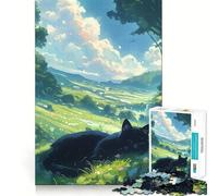 Puzzle de 1000 pièces représentant Un Chat Noir dans Une Prairie (38x26cm) Jeu de Concentration mentale Découpe de précision Bords Lisses Activité captivante pour des soirées tranquilles