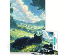 Puzzle de 1000 pièces représentant Un Chat Noir dans Une Prairie (38x52cm) Jeu de mémoire Amusant avec des Bords Lisses et Un Assemblage Parfait Idéal pour occuper Les Heures Creuses