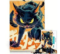 Puzzle de 1000 pièces représentant Un Chat Noir en colère,idéal pour Les Adultes Jeu de mémoire,Assemblage sûr et Solide,pour développer des Liens significatifs (50x75cm)