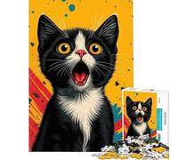 Puzzle de 1000 pièces représentant Un Chat Noir et Blanc surpris Jeu de Construction Difficile et Stimulant Faisant Appel à l'analyse et à la logique à partir de 14 Ans 38x52cm