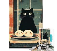 Puzzle de 1000 pièces représentant Un Chat Noir et des mochis Activités ludiques à la Maison Jeu éducatif de Course de Vitesse Manuelle pour Les 14 Ans et Plus Jeu de Puzzle proposé (50x75cm)