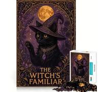 Puzzle de 1000 pièces représentant Un Chat Noir familier de sorcière,Un Jeu de réflexion et d'exercice,sans espaces,pour stimuler Le Cerveau à la Maison (38x52cm)