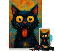 Puzzle de 1000 pièces représentant Un Chat Noir fantaisiste,idéal pour Adultes Jeu de mémoire,Assemblage précis,sans espaces,activité apaisante pour se détendre (38x26cm)