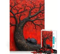 Puzzle de 1000 pièces représentant Un Chat Noir Japonais endormi sous Un Arbre Rouge 38x26cm Jouet Pure Logic Apaisant et Amusant Découpe Nette