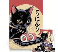 Puzzle de 1000 pièces représentant Un Chat Noir Mangeant des sushis, idéal pour Adultes Stimule la logique, favorise Un Divertissement paisible et constitue Un Cadeau saisonnier Parfait (38x52cm)