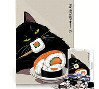 Puzzle de 1000 pièces représentant Un Chat Noir Mangeant des sushis, idéal pour Les Adolescents activité ludique et relaxante, Bords précis, Cadeau attentionné (38x26cm)
