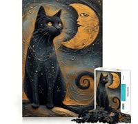 Puzzle de 1000 pièces représentant Un Chat Noir Mystique, idéal pour Les Adolescents Un Jouet apaisant et Amusant, aux Lignes épurées et à Collectionner (50x75cm)