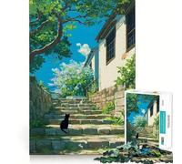 Puzzle de 1000 pièces représentant Un Chat Noir sur des marches en Pierre,idéal pour Adultes Jeu de mémoire et Découpe Fine,Finitions Haut de Gamme Un Moyen captivant de Passer Le Temps 38x52cm