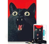 Puzzle de 1000 pièces représentant Un Chat Noir surpris, idéal pour Adultes Jeu de logique Stimulant, Anti-anxiété, Bords Transparents, Cadeau Parfait pour Les fêtes 50x75cm