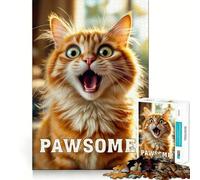 Puzzle de 1000 pièces représentant Un Chat Orange Amusant, idéal pour Les Adolescents, pour renforcer Leur mémoire, se détendre à la Maison, Bords Nets, Un Cadeau précieux (50x75cm)