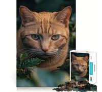 Puzzle de 1000 pièces représentant Un Chat Orange dans Un Feuillage Vert, idéal pour Adultes Un Jeu d'éveil cérébral Relaxant et Amusant, Parfait comme Cadeau de Noël (38x52cm)