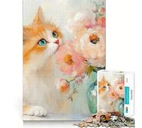 Puzzle de 1000 pièces représentant Un Chat Orange fantaisiste et des Fleurs Jeu créatif et d'habileté Emboîtement Parfait Aucune pièce détachée Activité de Partage et de complicité à Partager