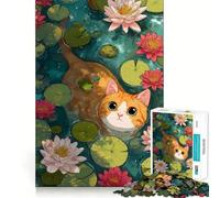 Puzzle de 1000 pièces représentant Un Chat Orange nageant dans Un étang aux nénuphars, idéal pour Les Adolescents et Stimulant Leur réflexion Un Cadeau Unique et apaisant à Assembler (38x26cm)