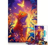 Puzzle de 1000 pièces représentant Un Chat Orange Observant Un Papillon, idéal pour Les Adolescents Jeu de réflexion et de Stimulation mentale, Design paisible et Amusant, Cadeau Unique (38x26cm)