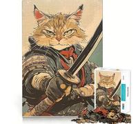 Puzzle de 1000 pièces représentant Un Chat samouraï Guerrier avec Une épée, pour Adultes Renforce la mémoire, Divertissement Occasionnel, qualité supérieure, Cadeau élégant (50x75cm)