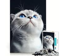 Puzzle de 1000 pièces représentant un chat Scottish Fold blanc aux yeux bleus,idéal pour les adolescents Stimule l'imagination,ludique et facile à découper Composants et agréables à retrouver Activité