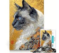 Puzzle de 1000 pièces représentant Un Chat Siamois avec des détails de Plumes de Paon, idéal pour Adultes Jeu de logique et de Construction Amusant et précis Cadeau mémorable 50x75cm