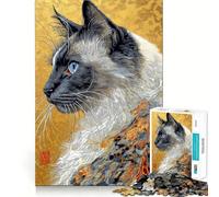 Puzzle de 1000 pièces représentant un chat siamois avec des détails de plumes de paon, idéal pour les adolescents Jeu de logique clair, passe-temps apaisant, découpe parfaite, cadeau classique 38x52cm