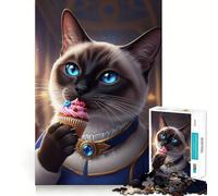 Puzzle de 1000 pièces représentant Un Chat Siamois avec Un Cupcake, idéal pour Les Adolescents stimule la mémoire, se détend et s’Amuse Pièce de Collection aux découpes nettes 50x75cm