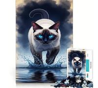 Puzzle de 1000 pièces représentant Un Chat Siamois Marchant sur l'eau, idéal pour Adultes Renforce la mémoire, apaise et divertit Qualité supérieure, Joli Cadeau 50x75cm