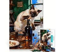 Puzzle de 1000 pièces représentant Un Chat Siamois ouvrant Une Bouteille dans Un Bar, idéal pour Les Adolescents Jeu ludique et Intelligent, Parfait pour Un Cadeau de Noël 38x26cm