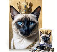 Puzzle de 1000 pièces représentant Un Chat Siamois Royal avec Une Couronne, idéal pour Les Adolescents Décoration Murale apaisante et Amusante aux découpes nettes (38x26cm)