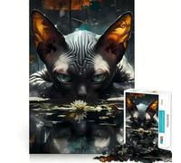 Puzzle de 1000 pièces représentant Un Chat Sphynx et Un nénuphar, idéal pour Les Adolescents, pour développer Leur mémoire et Jouer à l'intérieur Découpe Fine, Motif Vœux du Père Noël 38x52cm
