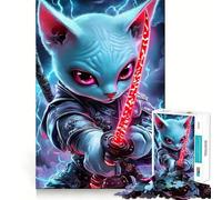 Puzzle de 1000 pièces représentant Un Chat Sphynx Guerrier samouraï, idéal pour Adultes Jeu de réflexion apaisant, Bords précis, Cadeau touchant 38x52cm
