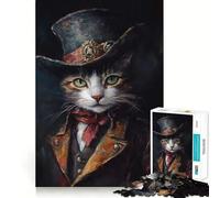 Puzzle de 1000 pièces représentant Un Chat Steampunk, idéal pour Adultes Jeu de logique mentale, Anti-Stress, découpe Ferme, Cadeau Parfait 38x52cm