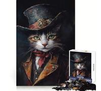 Puzzle de 1000 pièces représentant Un Chat Steampunk, idéal pour Adultes Jeu de logique mentale, Anti-Stress, découpe Ferme, Cadeau Parfait 38x52cm