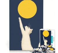 Puzzle de 1000 pièces représentant Un Chat tendant la Main vers la Lune, Jouet Anti-Stress Amusant et Humoristique, idéal pour décorer Un Bureau 50x75cm