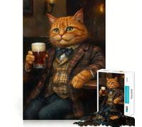 Puzzle de 1000 pièces représentant Un Chat tigré Orange dans Un pub Tenant Une bière idéal pour Les Adolescents Jeu Intelligent à Partager en Famille Motif à Assembler pour Les vœux