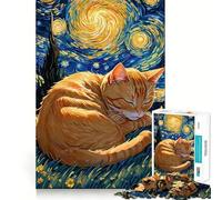 Puzzle de 1000 pièces représentant Un Chat tigré Orange Dormant sous Un Ciel étoilé, idéal pour Les Adolescents Jeu de logique Clair, Lumineux et Relaxant, découpe Parfaite, Cadeau touchant (38x52cm)