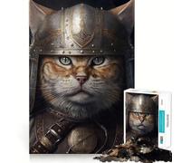Puzzle de 1000 pièces représentant un chat viking portant un casque,idéal pour les adolescents Activité de groupe relaxante et amusante en intérieur,avec un assemblage facile et sans couture (38x52cm)