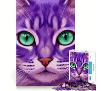 Puzzle de 1000 pièces représentant Un Chat Violet aux Yeux Verts, idéal pour Les Adolescents Jeu de logique Clair et Relaxant, découpe Parfaite, (38x26cm)