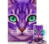 Puzzle de 1000 pièces représentant Un Chat Violet aux Yeux Verts, idéal pour Les Adolescents Jeu de réflexion et de détente à la Maison Découpe Nette Cadeau Parfait (50x75cm)