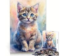 Puzzle de 1000 pièces représentant Un Chaton à l'aquarelle, idéal pour Les Adolescents activité ludique et relaxante, Bords précis, Cadeau attentionné (50x75cm)