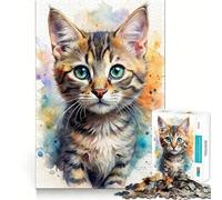 Puzzle de 1000 pièces représentant Un Chaton à l'aquarelle,idéal pour Les Adolescents Jeu Stimulant l'esprit,Assemblage Solide et sécurisé,activité Amusante en Famille (50x75cm)