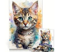 Puzzle de 1000 pièces représentant Un Chaton à l'aquarelle, idéal pour Les Adolescents se concentrer, se détendre et s'amuser Un Cadeau Parfait ! (38x26cm)