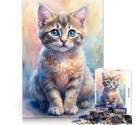 Puzzle de 1000 pièces représentant Un Chaton à l'aquarelle, idéal pour Les Adultes Développe la Concentration et Le Plaisir de Passer Un Bon Moment (38x26cm)