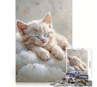 Puzzle de 1000 pièces représentant Un Chaton Blanc endormi sur des Nuages, idéal pour Les Adolescents Jeu de logique Fine, Passe-Temps Calme, pièce de Collection aux Bords Nets 50x75cm