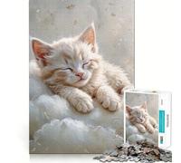 Puzzle de 1000 pièces représentant Un Chaton Blanc endormi sur des Nuages, idéal pour Les Adolescents Jeu de logique Fine, Passe-Temps Calme, pièce de Collection aux Bords Nets 50x75cm