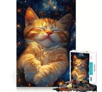 Puzzle de 1000 pièces représentant Un Chaton endormi dans l'espace, idéal pour Les Adolescents et Les Jeux de réflexion Activité à Domicile, découpe de précision, décoration Murale 38x52cm