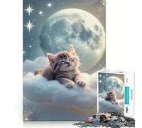 Puzzle de 1000 pièces représentant Un Chaton endormi sur Un Nuage, idéal pour Les Adolescents et Les Jeux de réflexion Décoration Murale découpée avec précision 38x52cm