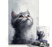 Puzzle de 1000 pièces représentant Un Chaton Gris fantaisiste, idéal pour Adultes entraînement à la Concentration, Passe-Temps paisible, Assemblage précis, Cadeau mémorable (38x26cm)
