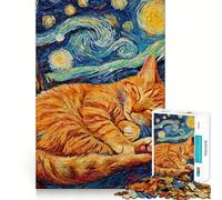 Puzzle de 1000 pièces représentant Un Chaton Orange endormi, idéal pour Adultes, pour renforcer la mémoire, activité à Domicile, Bords Nets, Cadeau Festif (50x75cm)