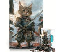 Puzzle de 1000 pièces représentant Un Chaton samouraï Mignon idéal pour Les Adolescents Stimulant la logique et Le Sens du Jeu Passe-Temps apaisant Bords Lisses Cadeau de qualité supérieure (38x26cm)