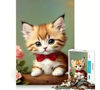 Puzzle de 1000 pièces représentant Un Chaton Vintage avec Un nœud Papillon,idéal pour Les Adolescents Activité de Groupe Amusante,relaxante et Facile à Vivre en intérieur (38x26cm)