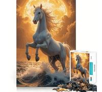 Puzzle de 1000 pièces représentant Un Cheval Blanc cabré dans Les Vagues,idéal pour Adultes et Stimulant la réflexion Format Standard,pièces précises,Format Voyage,Cadeau Parfait pour Les Jeux